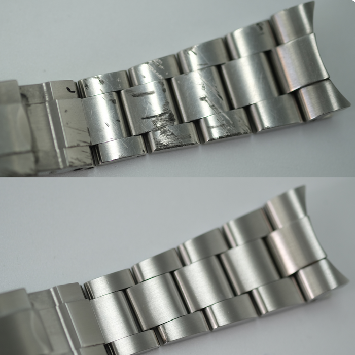 Bracelet Oyster Rolex après recharge laser et polissage chez l'Atelier Sanders