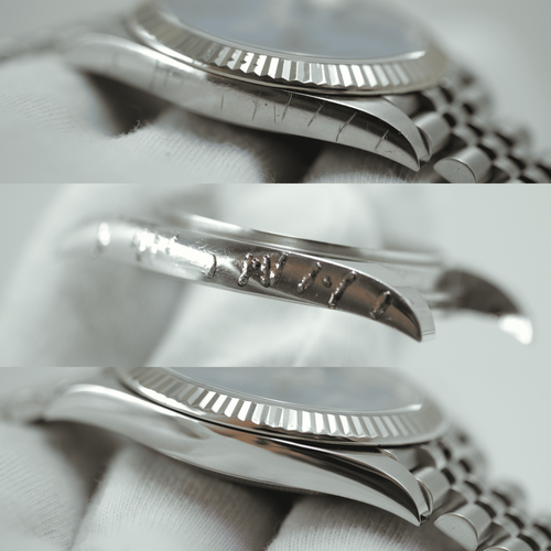 Rolex Datejust 126334 après une recharge laser et un polissage chez l'Atelier Sanders